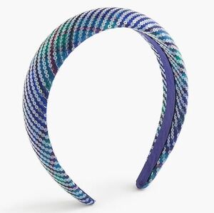 New J. Crew Fairmont Blue Sequin Plaid Knot Headband Hair